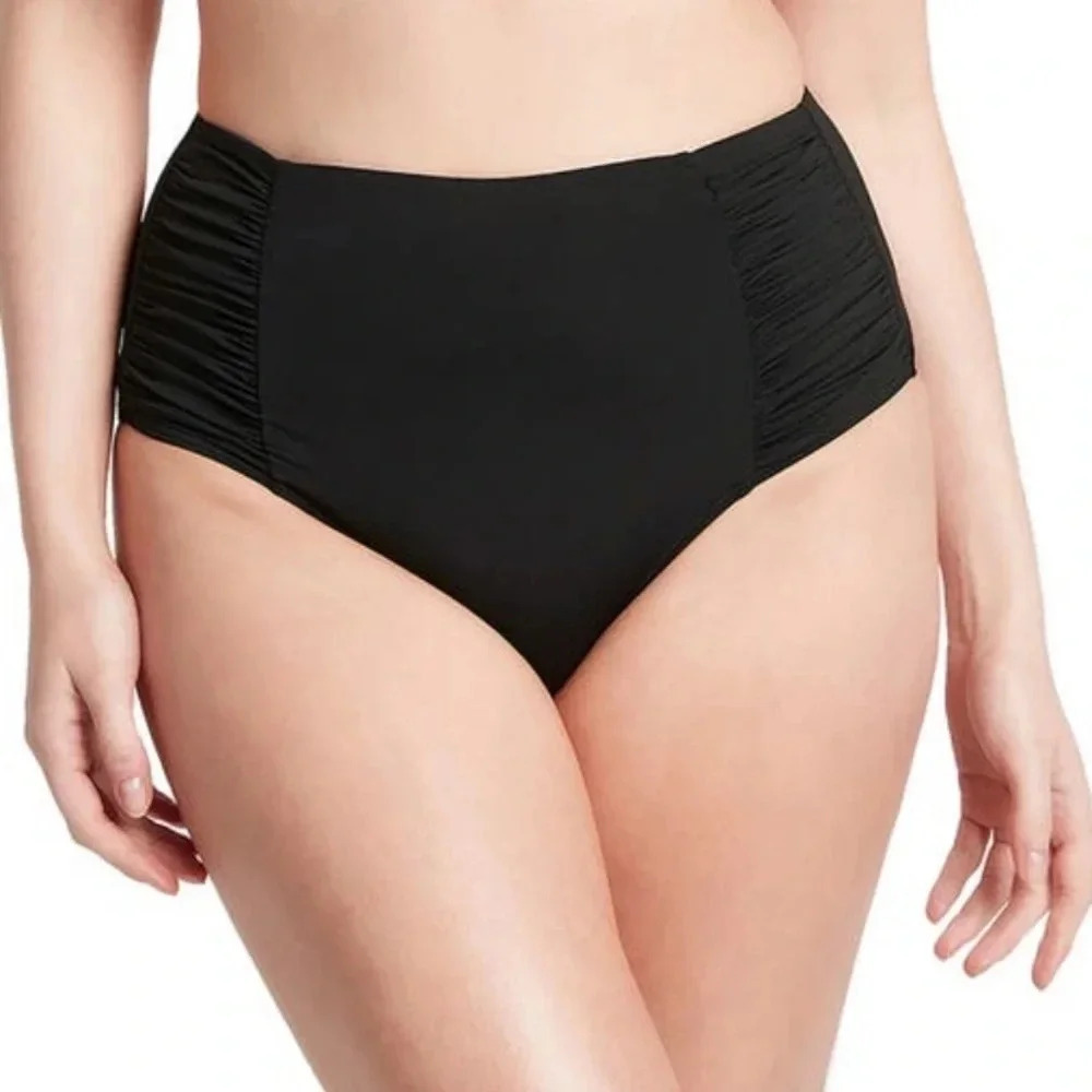 Sea level high waist gathered side swim bottoms black size US 4